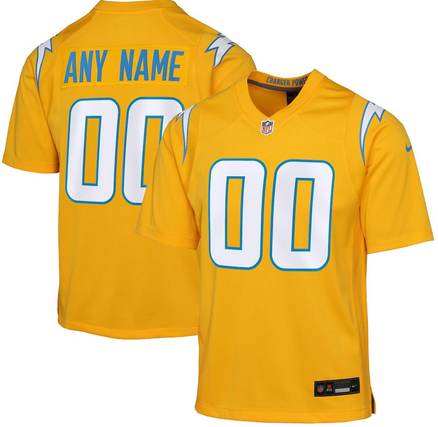 Custom Youth Los Angeles Chargers yellow Charger 2026 Game NFL Nike Jersey->boston red sox->MLB Jersey